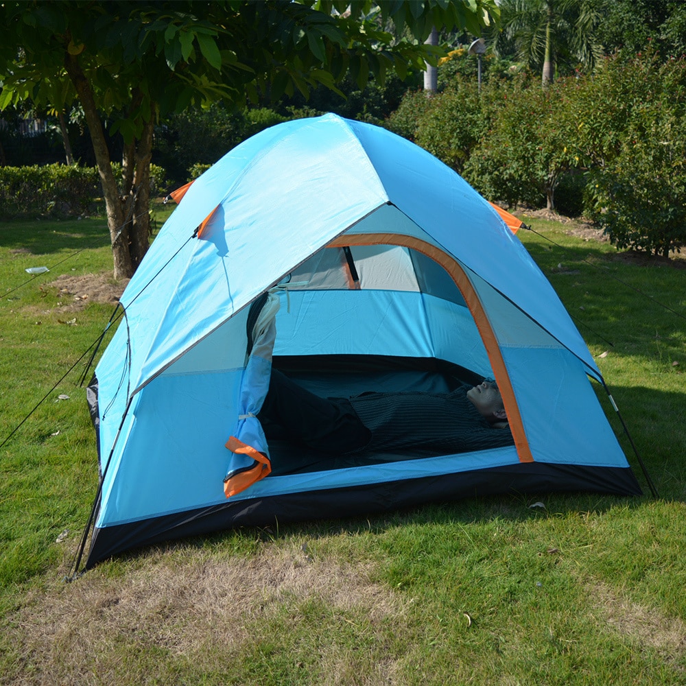 Cheap Goat Tents Upgraded 3 4 Person Camping Tent Double Layer Waterproof Tear resistant Plaid Fabric Outdoor Hiking Tourist Tent  3 Season Tent Tents 